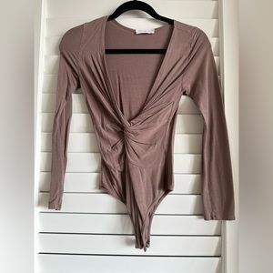 Tan Taupe Twist Front Bodysuit